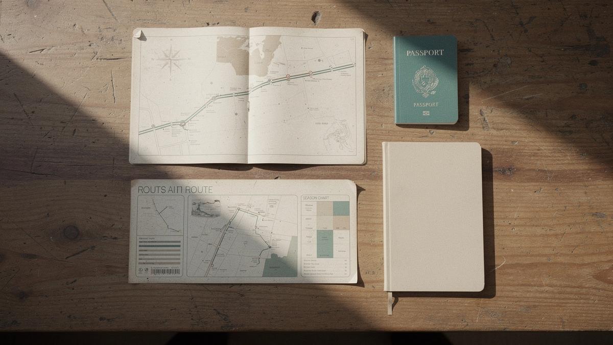 Route papers, season notes and a passport laid out on a desk in daylight